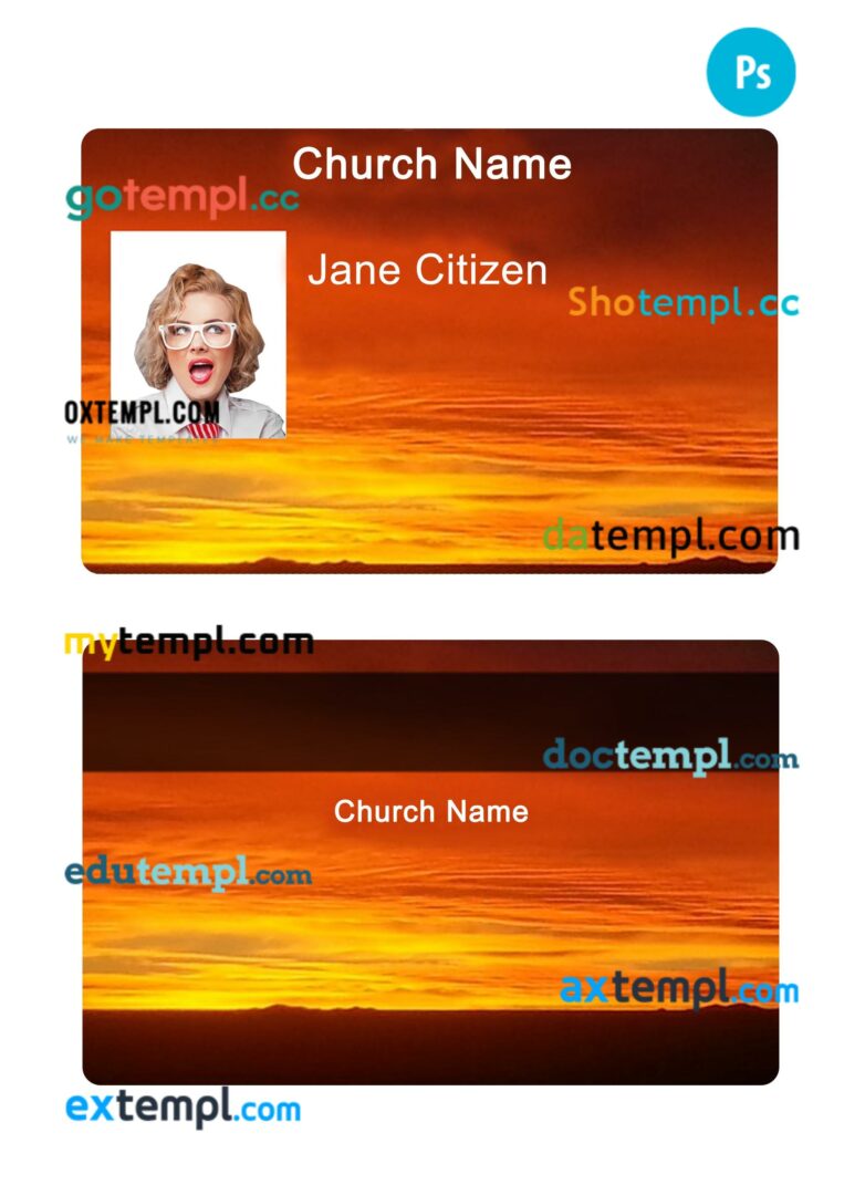 Any church ID card PSD template, version 2