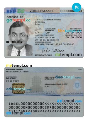 Belgium residence permit card PSD template, with fonts