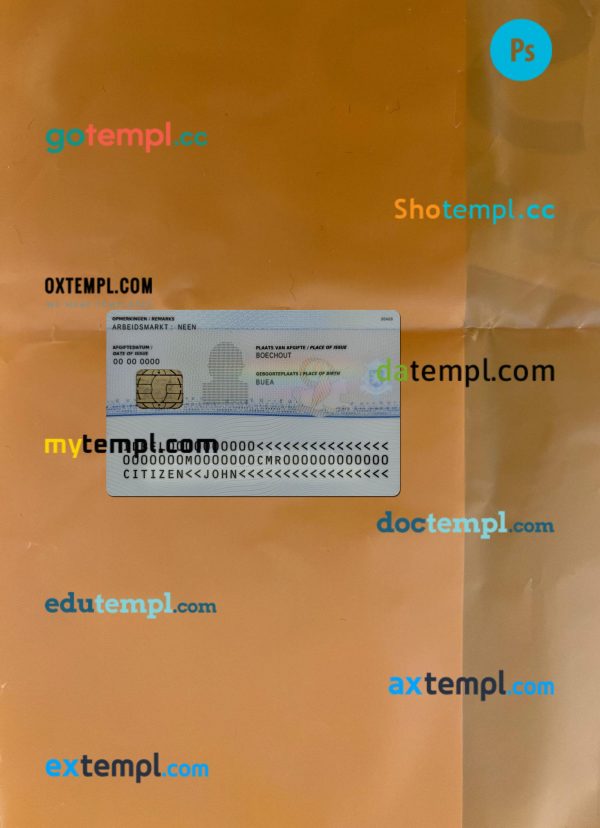 Belgium residence permit card editable PSDs, scan and photo-realistic snapshot, 2 in 1