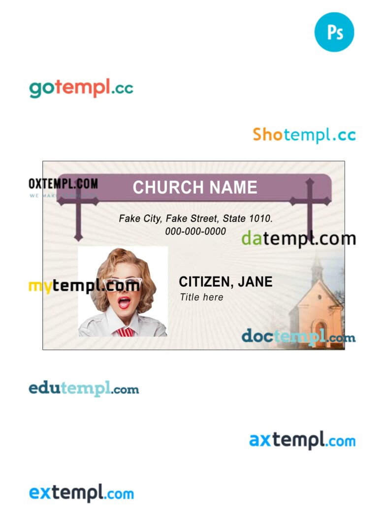 Church ID card PSD template, version 9