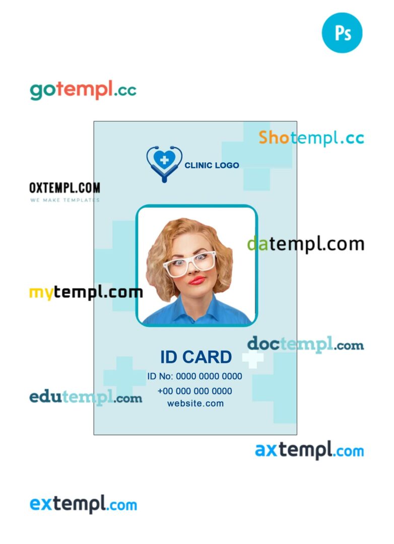 Clinic ID card PSD template, version 1