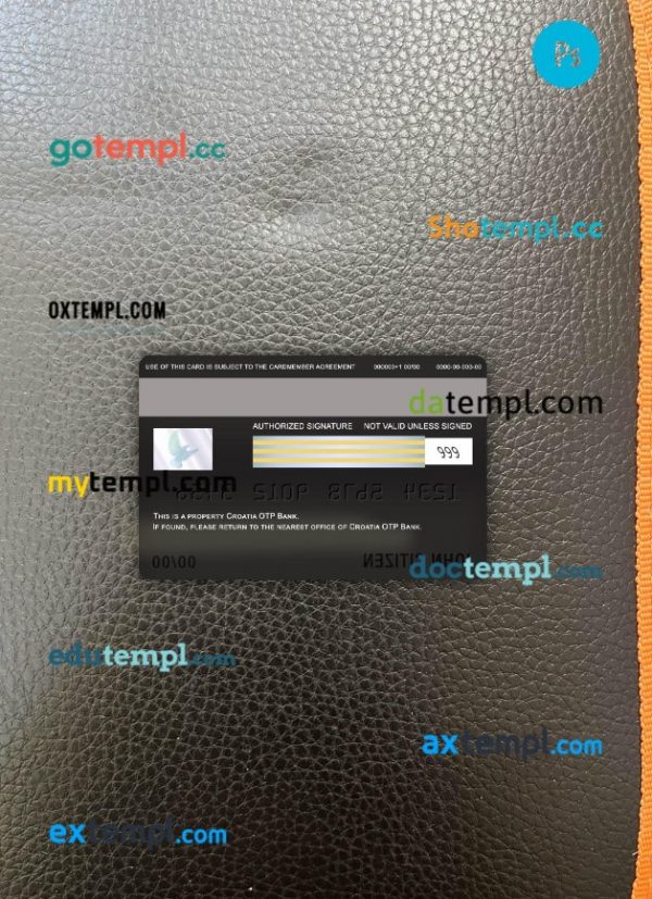 Croatia OTP bank visa debit card PSD scan and photo-realistic snapshot, 2 in 1