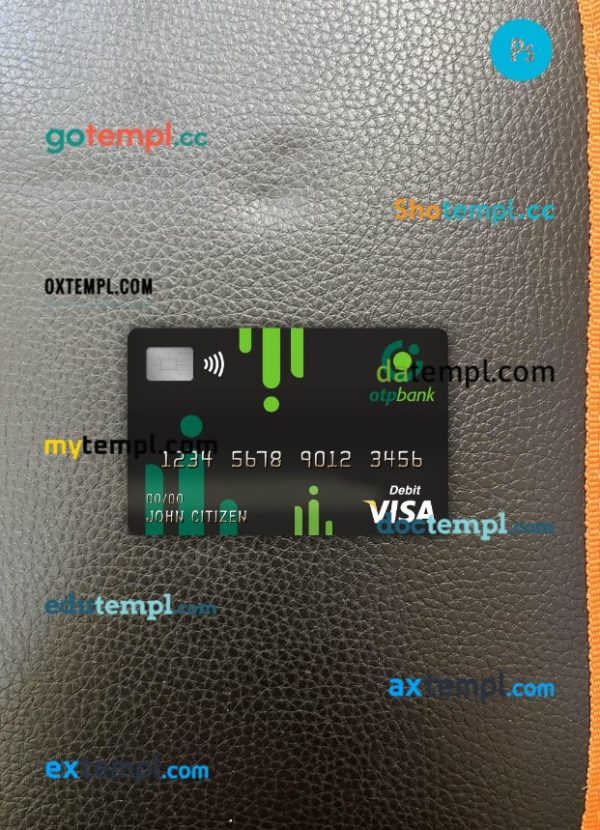 Croatia OTP bank visa debit card PSD scan and photo-realistic snapshot, 2 in 1