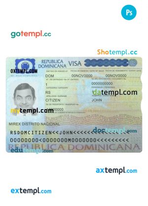 Dominican Republic travel visa PSD template, fully editable