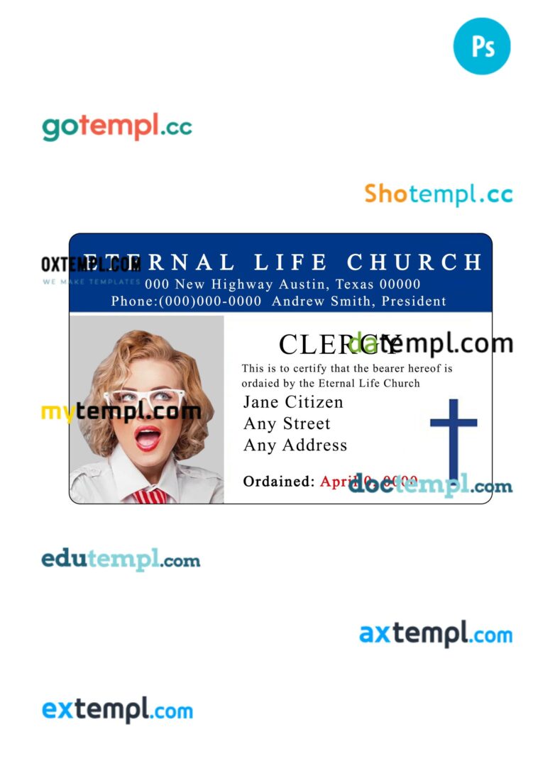 Eternal life church ID card PSD template