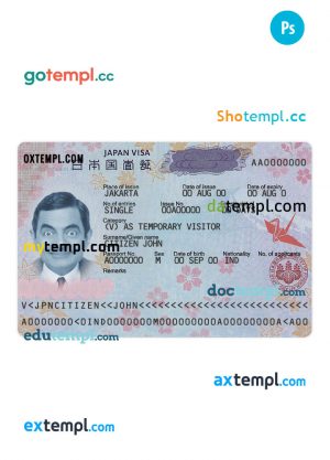Japan travel visa PSD template, completely editable