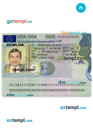 Latvia schengen visa PSD template, fully editable