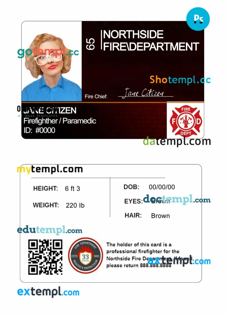 Northside fire department ID card PSD template