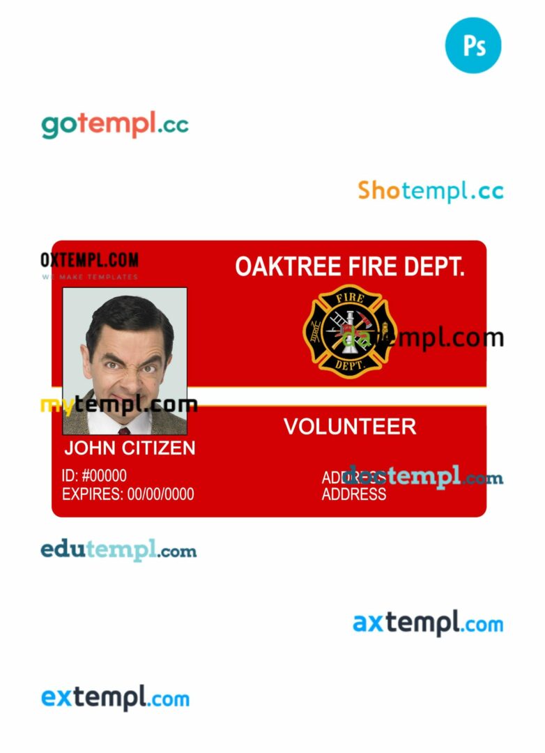Oaktree fire department ID card PSD template