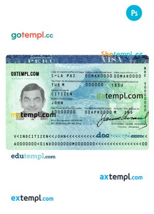 Peru tourist visa PSD template, fully editable
