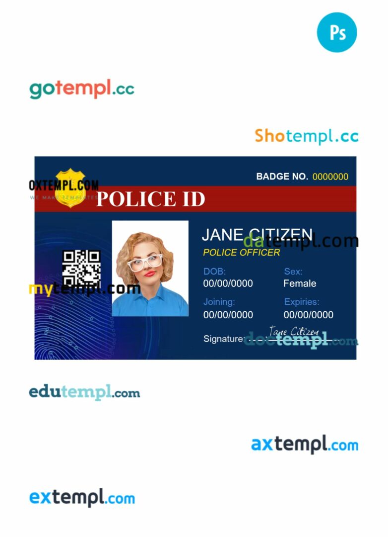 Police ID card PSD template, version 9