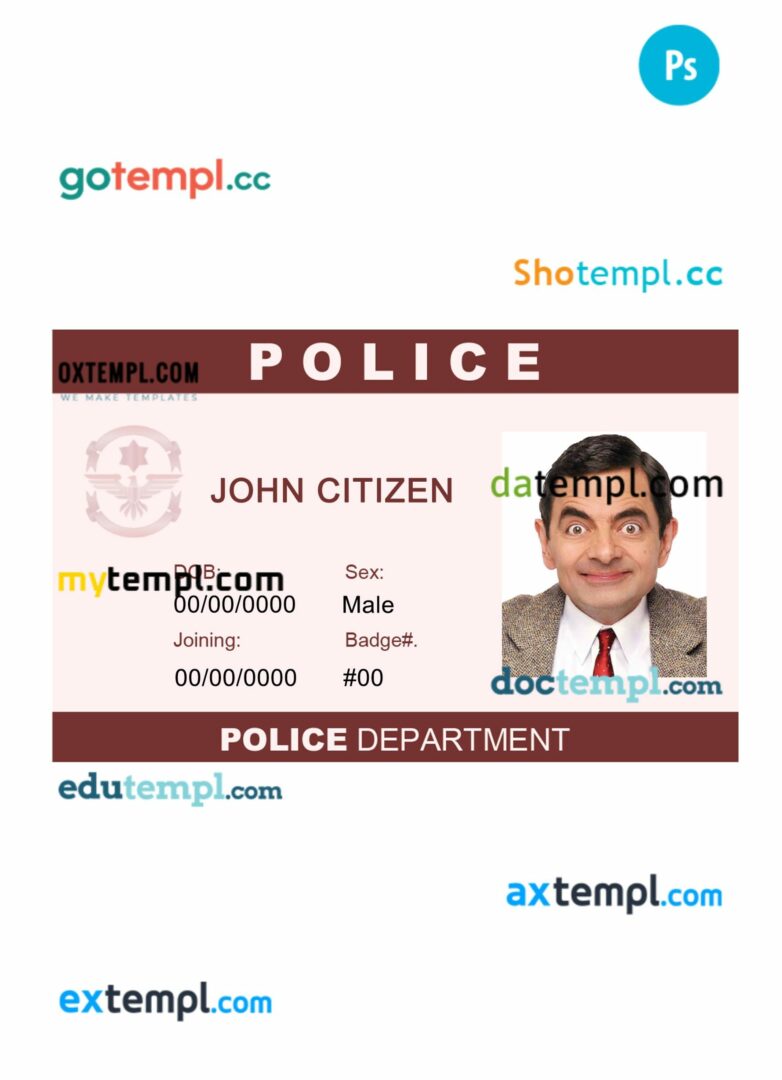 Police ID card PSD template, version 9
