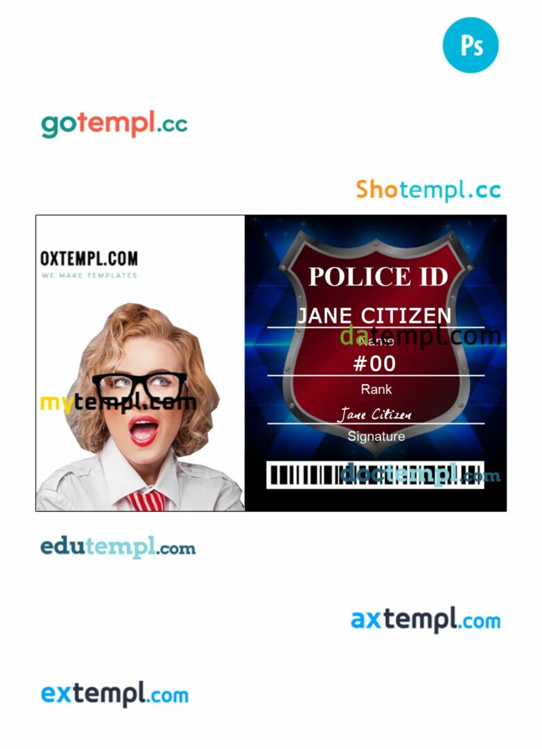 Police ID card PSD template, version 8
