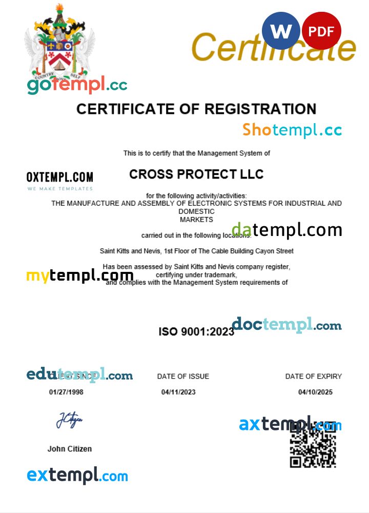 Togo business registration certificate Word and PDF template