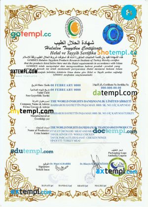 Turkey Halalen Tayyiben Certificate PSD template