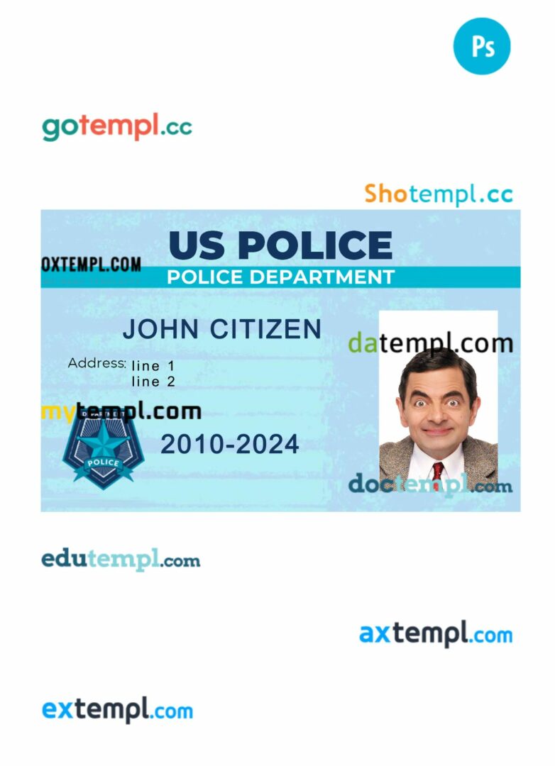 USA police department ID card PSD template, version 1