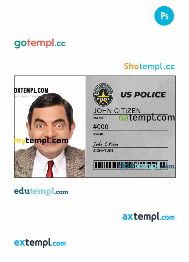 USA police department ID card PSD template, version 1