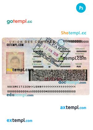 Union des Comores travel visa PSD template, fully editable