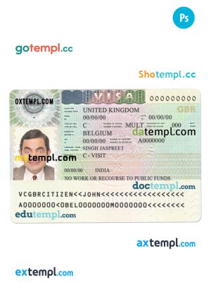 United Kingdom visa PSD template, version 2, completely editable