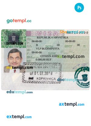 Croatia tourist visa PSD template, fully editable