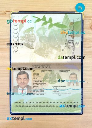 Dominica passport editable PSD files, 2 in 1, scan and photo look templates, 2019-present