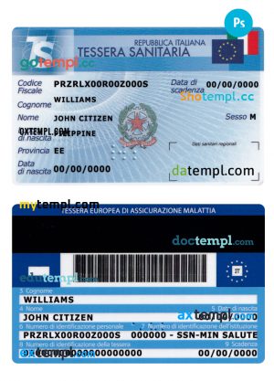 Italy Tessera Sanitaria (health insurance card) PSD template