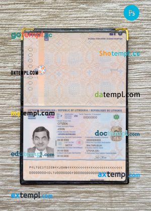 Lithuania passport editable PSD files, 2 in 1, scan and photo look templates, 2021-present