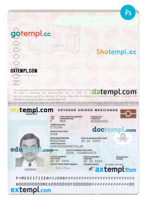 Mexico passport PSD template, 2022-present