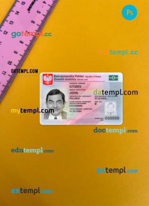 Poland ID card editable PSDs, scan and photo-realistic snapshot, 2019-present, 2 in 1