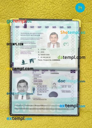Sweden passport editable PSD files, 2 in 1, scan and photo look templates, 2022-present