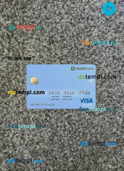 Albania Credins bank visa debit card PSD scan and photo-realistic snapshot, 2 in 1