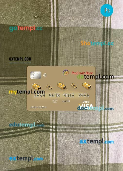 Albania Procredit bank visa card PSD scan and photo-realistic snapshot, 2 in 1