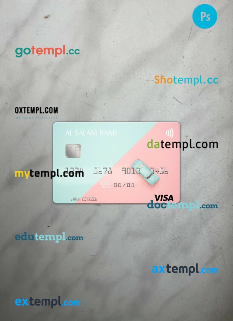 Algeria Al Salam Bank visa card PSD scan and photo-realistic snapshot, 2 in 1