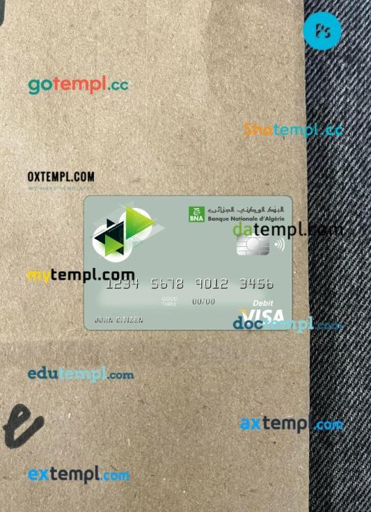 Algeria Banque nationale d’Algérie (BNA) bank visa card PSD scan and photo-realistic snapshot, 2 in 1