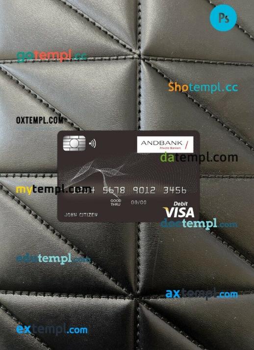 Andorra Andbank bank visa card PSD scan and photo-realistic snapshot, 2 in 1