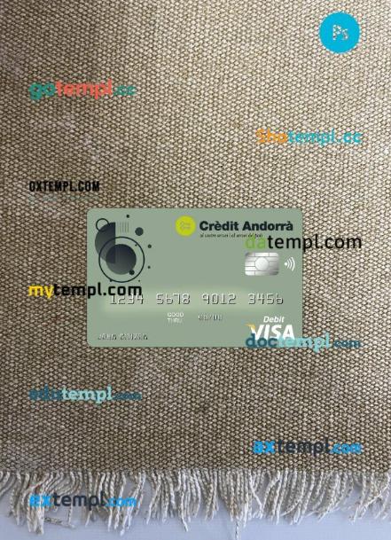 Andorra Credit Andorra bank visa card PSD scan and photo-realistic snapshot, 2 in 1