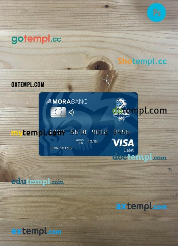 Andorra Morabank visa card PSD scan and photo-realistic snapshot, 2 in 1