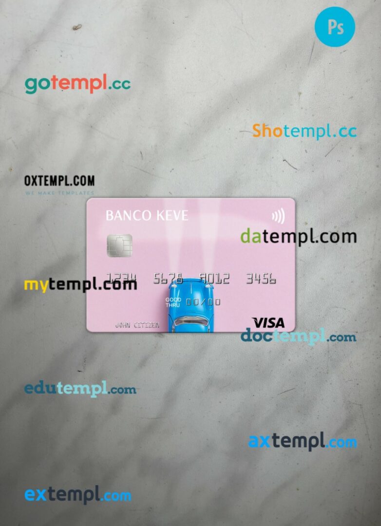 Angola Banco Keve visa card PSD scan and photo-realistic snapshot, 2 in 1