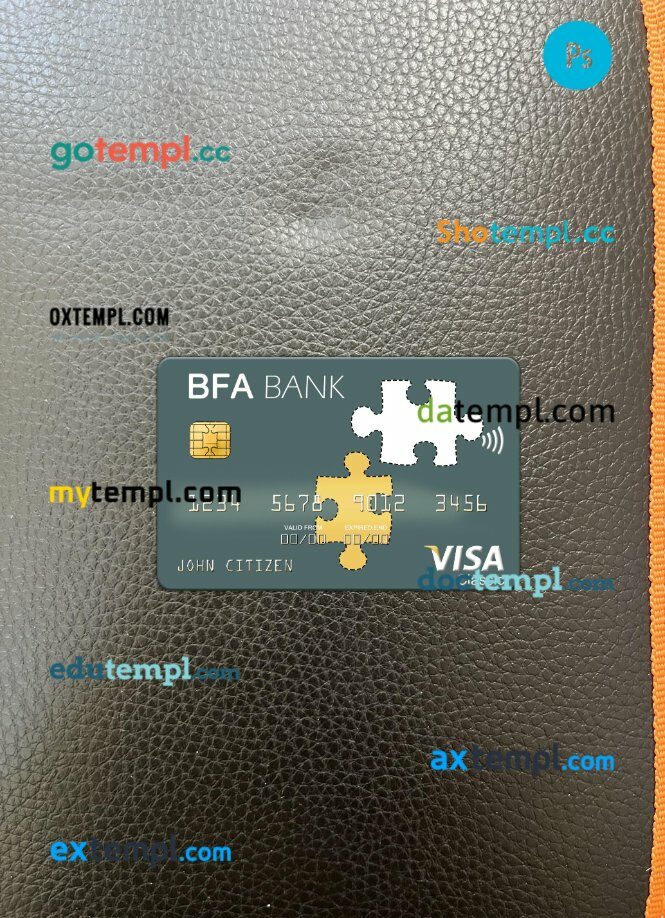 Angola Banco de Fomento visa card PSD scan and photo-realistic snapshot, 2 in 1