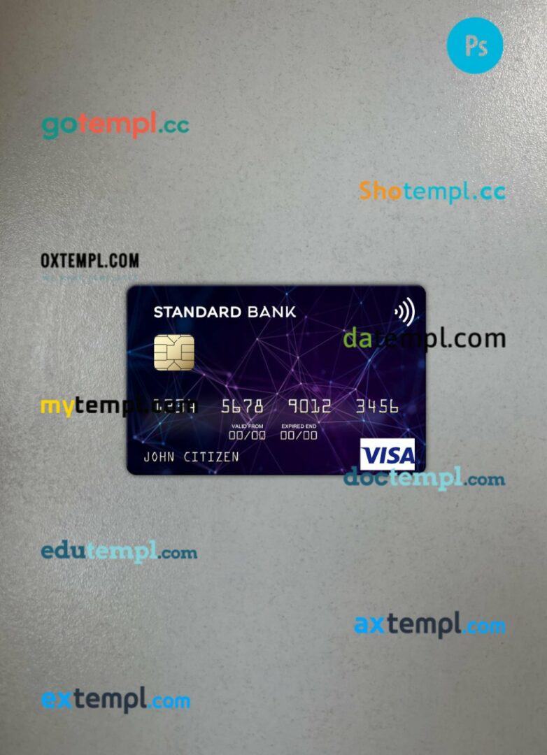 Angola Standard Bank visa card PSD scan and photo-realistic snapshot, 2 in 1