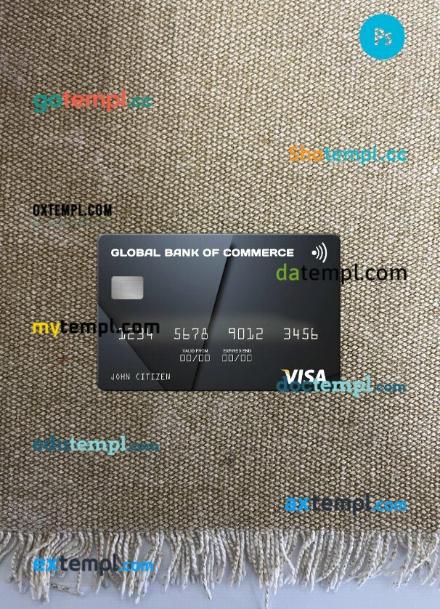 Antigua and Barbuda Global Bank of Commerce visa card PSD scan and photo-realistic snapshot, 2 in 1