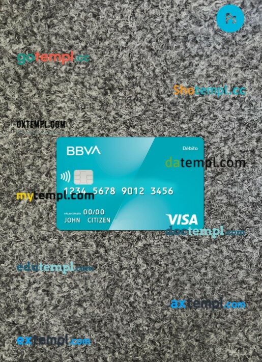Argentina BBVA bank visa card PSD scan and photo-realistic snapshot, 2 in 1