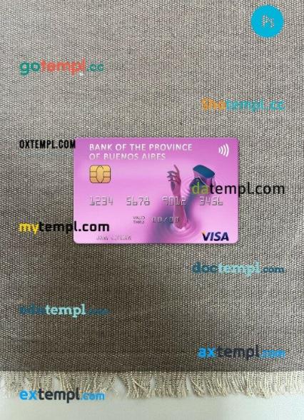 Argentina Bank of the Province of Buenos Aires visa card PSD scan and photo-realistic snapshot, 2 in 1