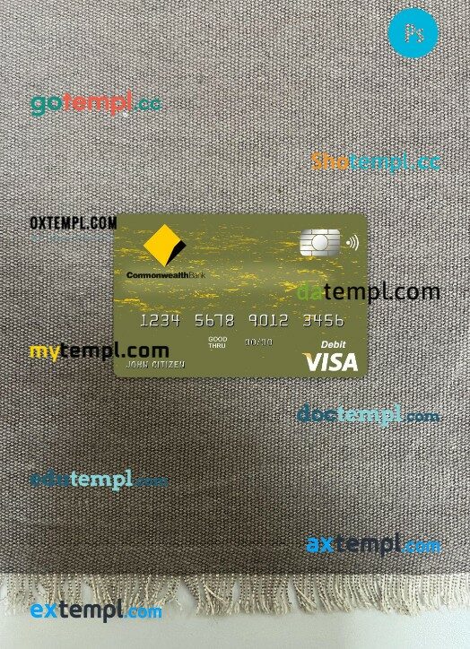 Australia Commonwealth bank visa card PSD scan and photo-realistic snapshot, 2 in 1