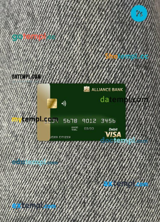 Austria Alliance bank visa card PSD scan and photo-realistic snapshot, 2 in 1