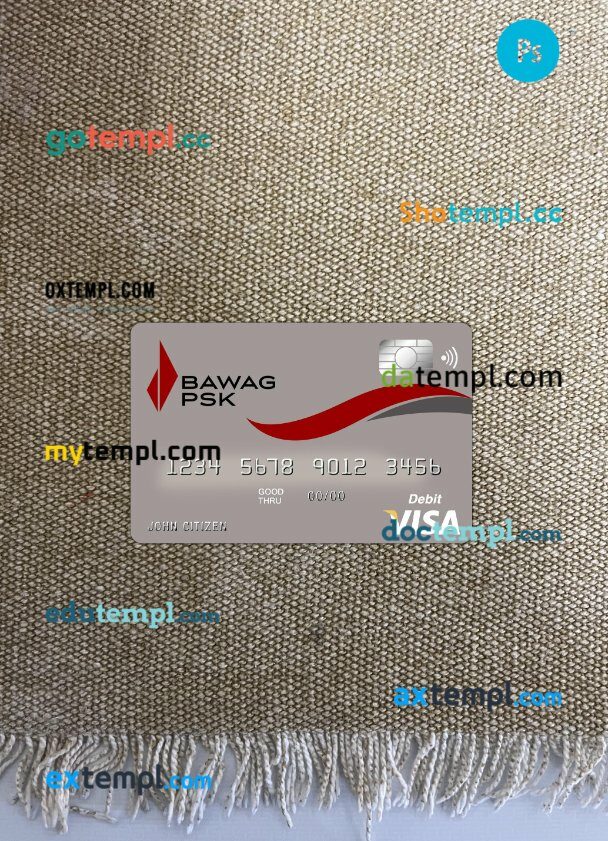 Austria Bawag PSK bank visa card PSD scan and photo-realistic snapshot, 2 in 1