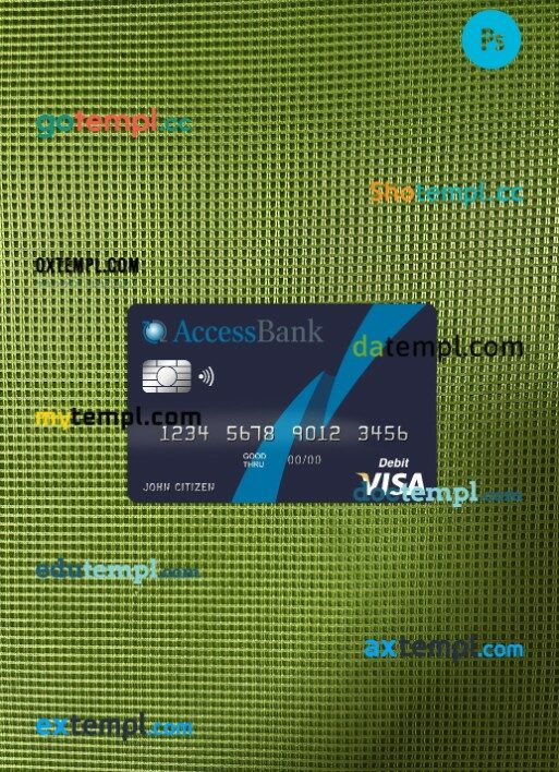 Azerbaijan Access bank visa card PSD scan and photo-realistic snapshot, 2 in 1