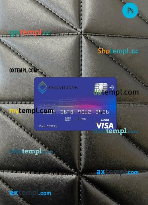 Azerbaijan Amrahbank visa card PSD scan and photo-realistic snapshot, 2 in 1