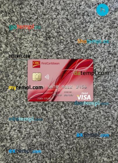 Bahamas FirstCaribbean International bank visa card PSD scan and photo-realistic snapshot, 2 in 1