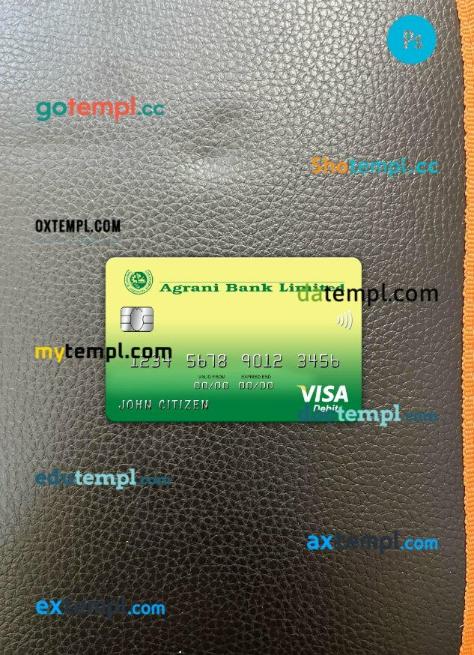 Bangladesh Agrani bank visa card PSD scan and photo-realistic snapshot, 2 in 1